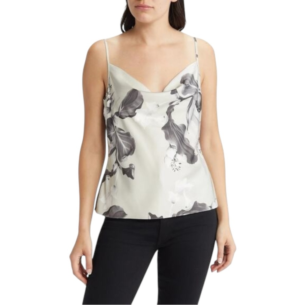 All Saints Hadley Pauline Cowl Neck Floral Print Satin Top Ecru White Size 8‎